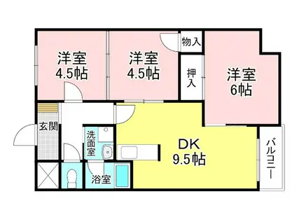 生出マンション(3DK/1階)の間取り写真