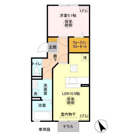ヴェルデコリーナ壱番館(1LDK/1階)の間取り写真