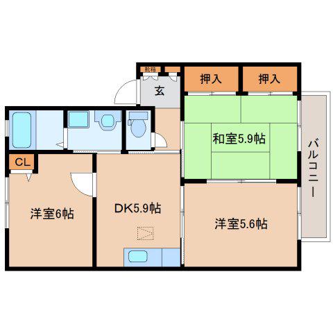 パイン法隆寺(3DK/1階)の間取り写真