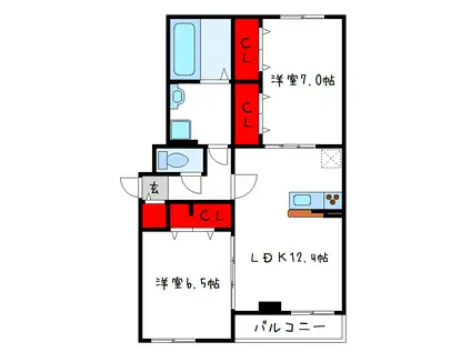 アルカンシエル ヌーモ(2LDK/1階)の間取り写真