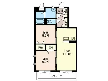  モンスティール(2LDK/3階)の間取り写真