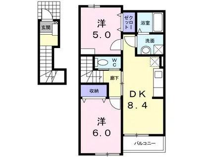 グッドヒルズ2番館(2DK/2階)の間取り写真