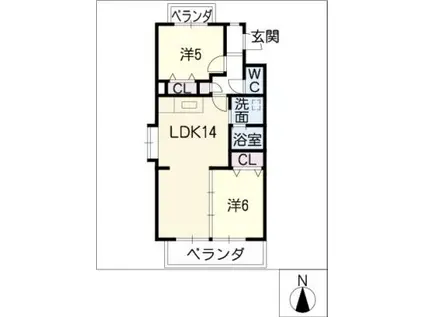 BEL・AIR(2LDK/1階)の間取り写真