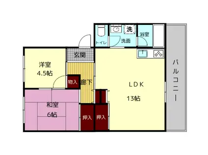 フラワリータウン生駒D棟(2LDK/4階)の間取り写真