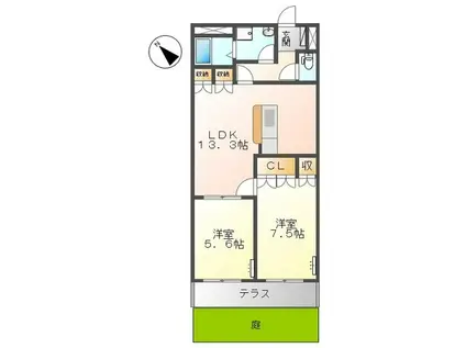 ヴァインベルク(2LDK/1階)の間取り写真