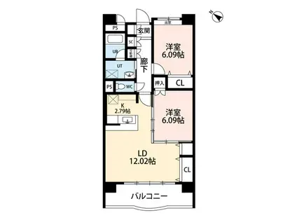 フェリシア柳都(2LDK/5階)の間取り写真