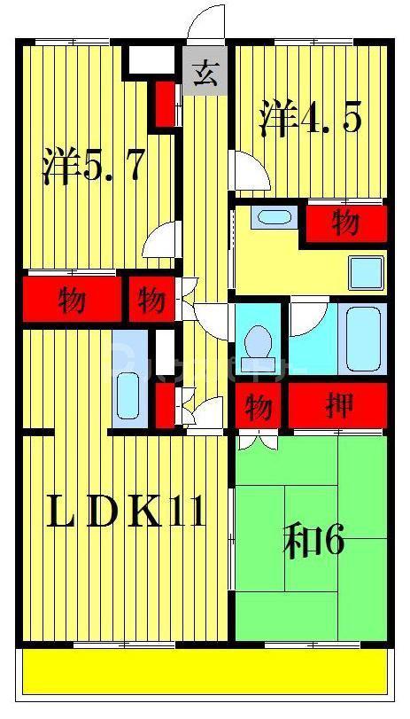 ロッキー天王台(3LDK/4階)の間取り写真