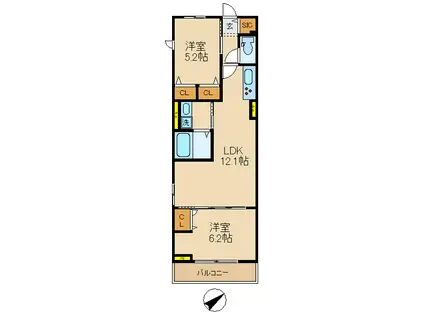 オルテンシア フェイ(2LDK/2階)の間取り写真