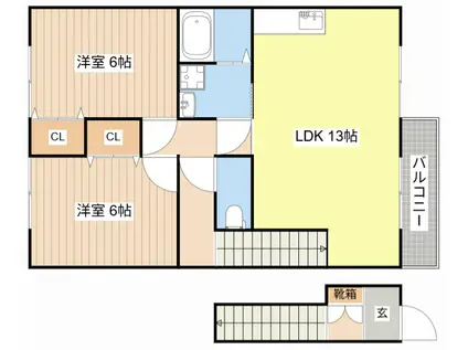 サンガーデン甲賀(2LDK/2階)の間取り写真
