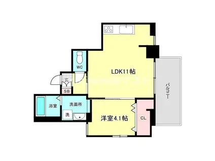 PERFECT LIFE夕陽ヶ丘(1LDK/3階)の間取り写真