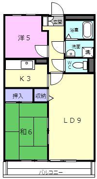 やまむらハイツ(2LDK/3階)の間取り写真