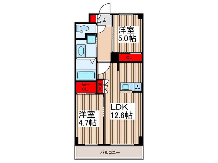 S-RESIDENCE東浦和AGUA(2LDK/1階)の間取り写真