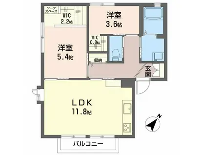 ヴィラージュ冠I(2LDK/1階)の間取り写真
