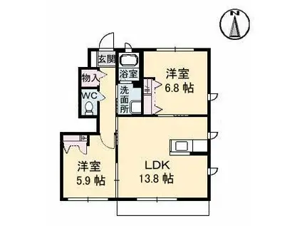 パインテイル C棟(2LDK/1階)の間取り写真