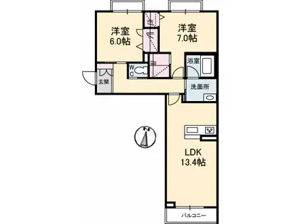 グラン クレール(2LDK/2階)の間取り写真