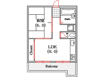 上垣第二ビル(1DK/7階)の間取り写真