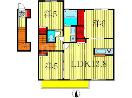 ジェンティーレI(3LDK/2階)の間取り写真