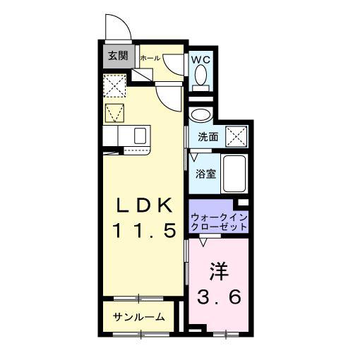 ヴァーチュ葵(1LDK/1階)の間取り写真