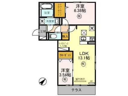 カーサ近江富士(2LDK/1階)の間取り写真