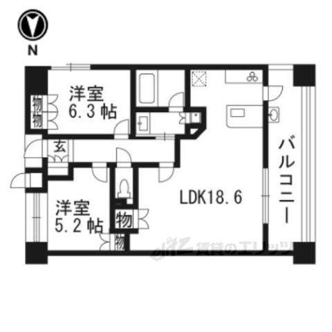 グランエスパス御所南(2LDK/2階)の間取り写真