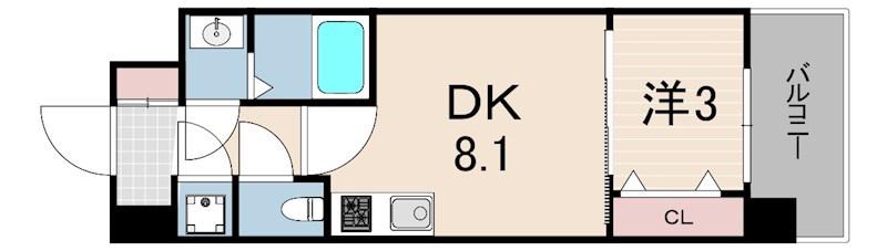 セレニテ神戸ミラクノール(1DK/9階)の間取り写真