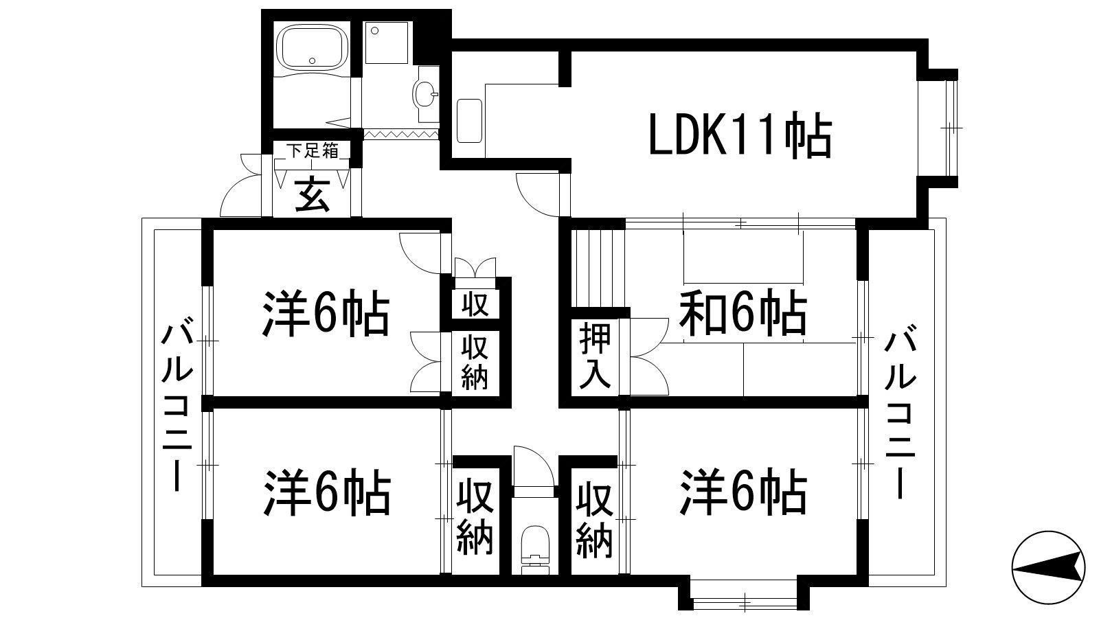 ヴィラ花屋敷(4LDK/1階)の間取り写真