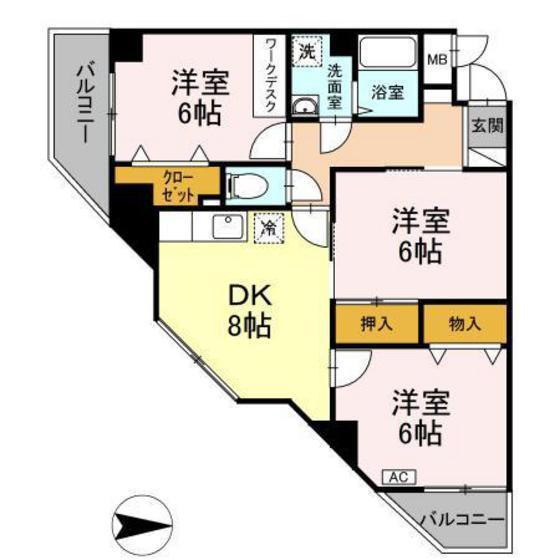 グランドール清水(2SDK/3階)の間取り写真