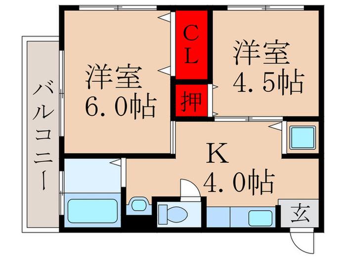 山内ビル(2K/4階)の間取り写真