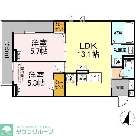 オードリーコート(2LDK/3階)の間取り写真
