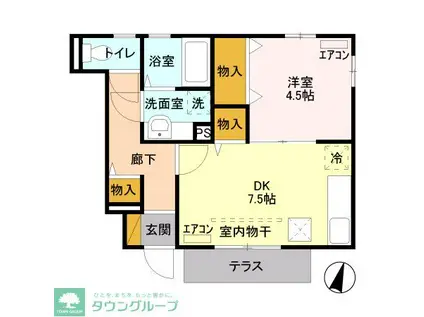 プラシードII(1DK/1階)の間取り写真