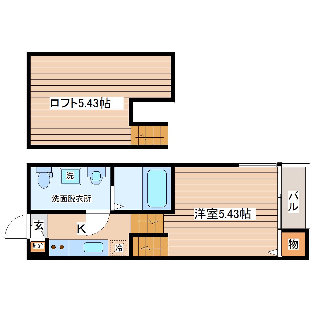 セレーナ仙台ウーノ(1K/2階)の間取り写真