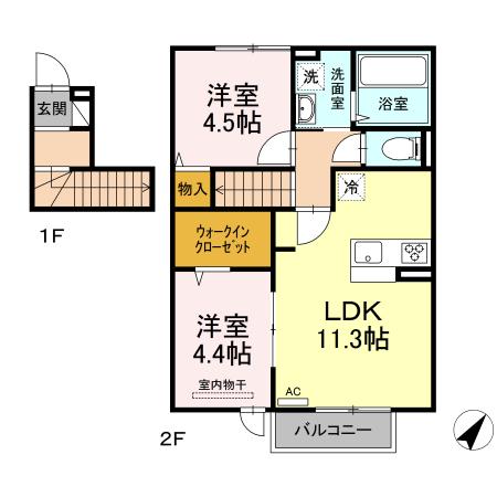 PLAISIR K(2LDK/2階)の間取り写真