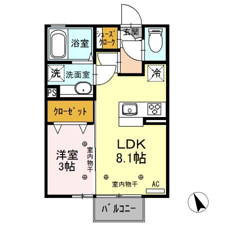 パセオ フロレスタ(1LDK/2階)の間取り写真