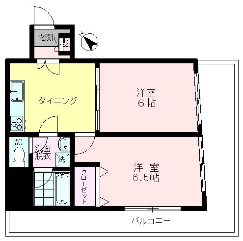 ハイビレッジ常盤台(2DK/6階)の間取り写真