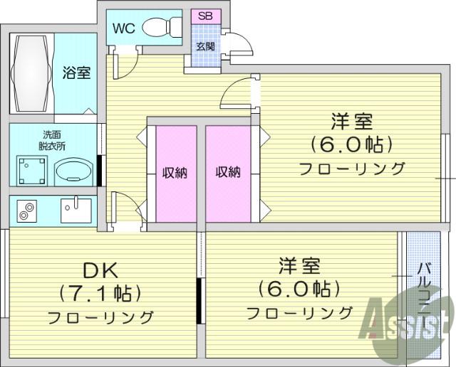 メリディアン南中山(2DK/2階)の間取り写真