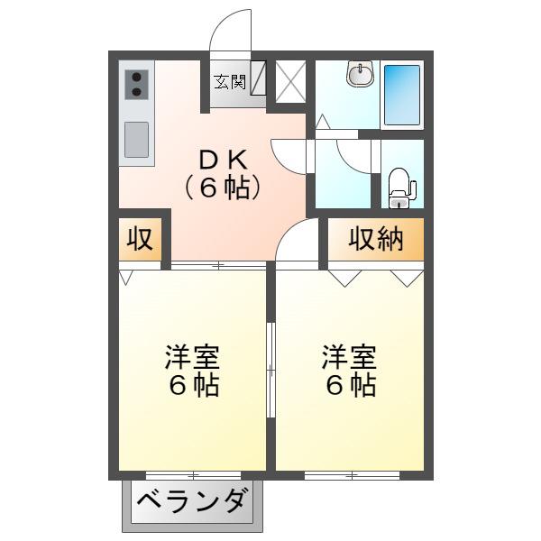 コーポ日比野C棟(2DK/1階)の間取り写真