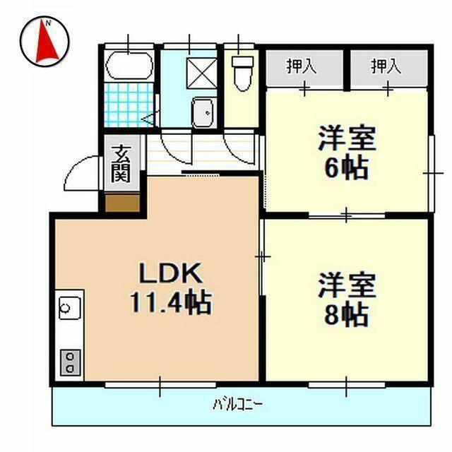本郷コーポB(2LDK/2階)の間取り写真