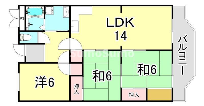 夙川ライムヴィラ(3LDK/3階)の間取り写真