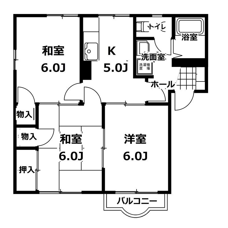 グリーンフォーレ B棟(3DK/1階)の間取り写真