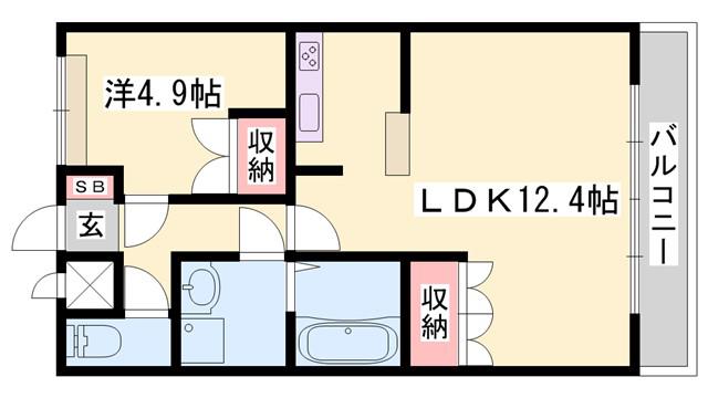 ツインズコート相生弐番館(1LDK/1階)の間取り写真