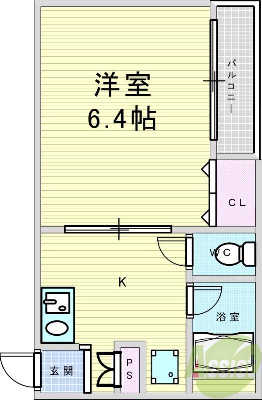 コート千里山西Ⅲ(1K/3階)の間取り写真
