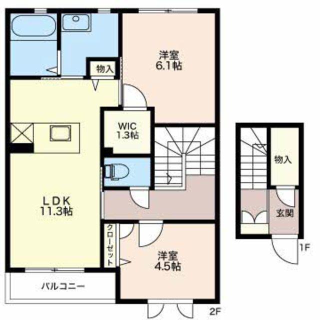 グリナージュA(2LDK/2階)の間取り写真