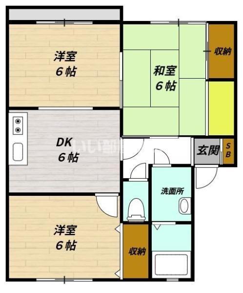 ブランメゾン島野B(3DK/2階)の間取り写真