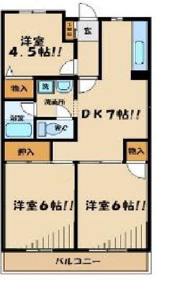 パレス桜(3DK/2階)の間取り写真