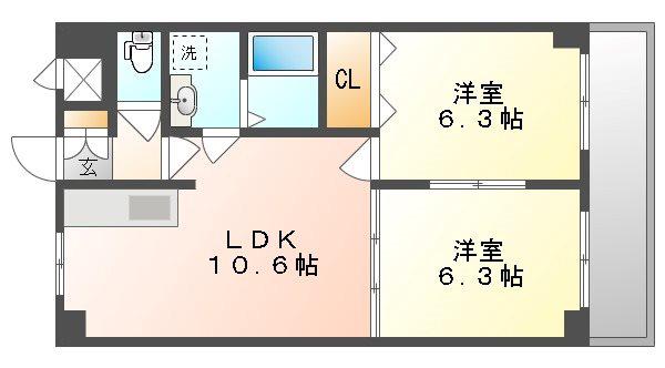 サニーヒルズ大福(2LDK/4階)の間取り写真