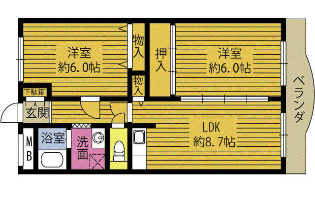 サニーレジデンス石垣A(2LDK/1階)の間取り写真