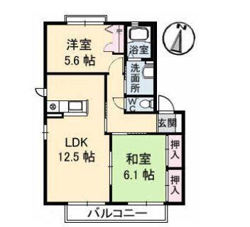 ロイヤルフェルティ A(2LDK/2階)の間取り写真