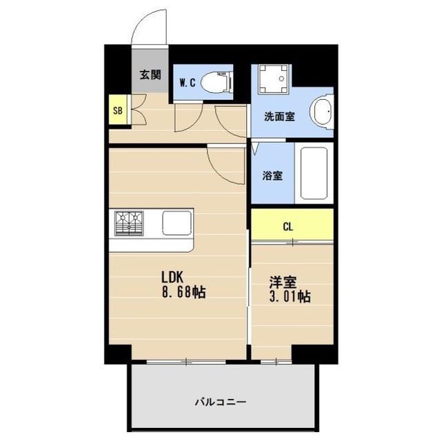 KL箱崎(1LDK/6階)の間取り写真