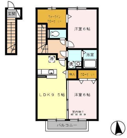 グランモア TOJIKI(2DK/2階)の間取り写真