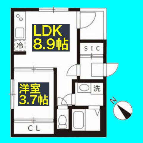 ウイング志賀(1LDK/3階)の間取り写真